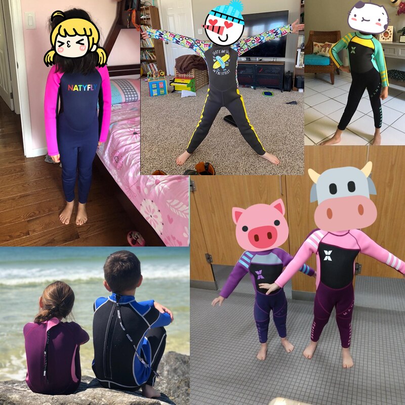 Trajes de neopreno de 2,5 MM para niños y niñas, traje de buceo de manga larga, surf, Rash Guards, una pieza