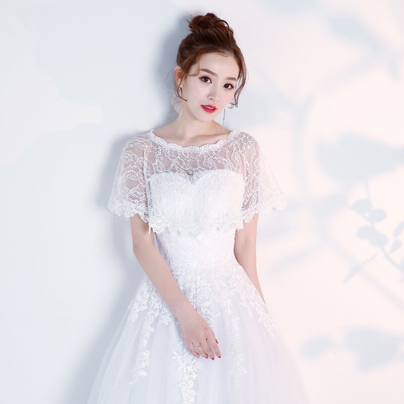 JaneVini Black Evening Shrug White Lace Bridal Wrap Boleros Cape Etole Mariage Women Short Wedding Bolero Jacket: white