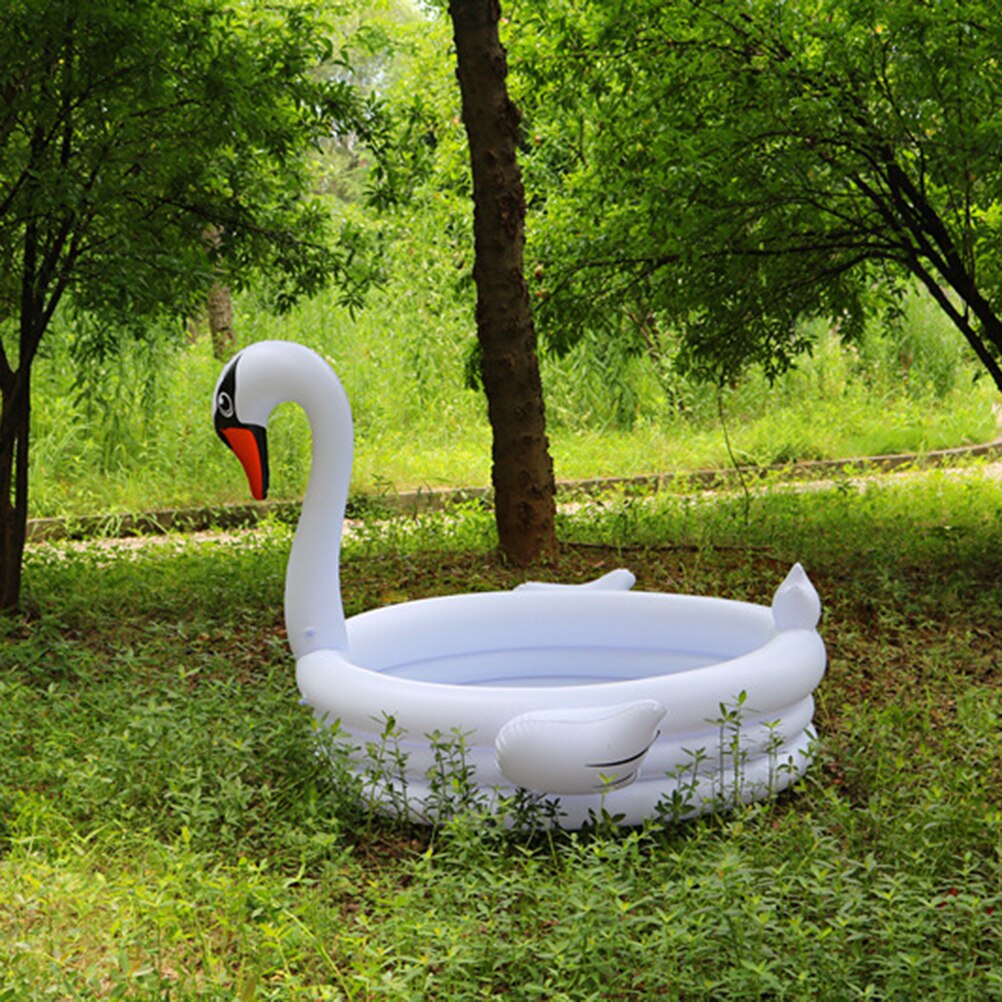 White Swan Shaped Homeheld Pool Bathtub Inflatable Swimming Pool Educational Plaything Sports Supplies for Boys Girls (White)