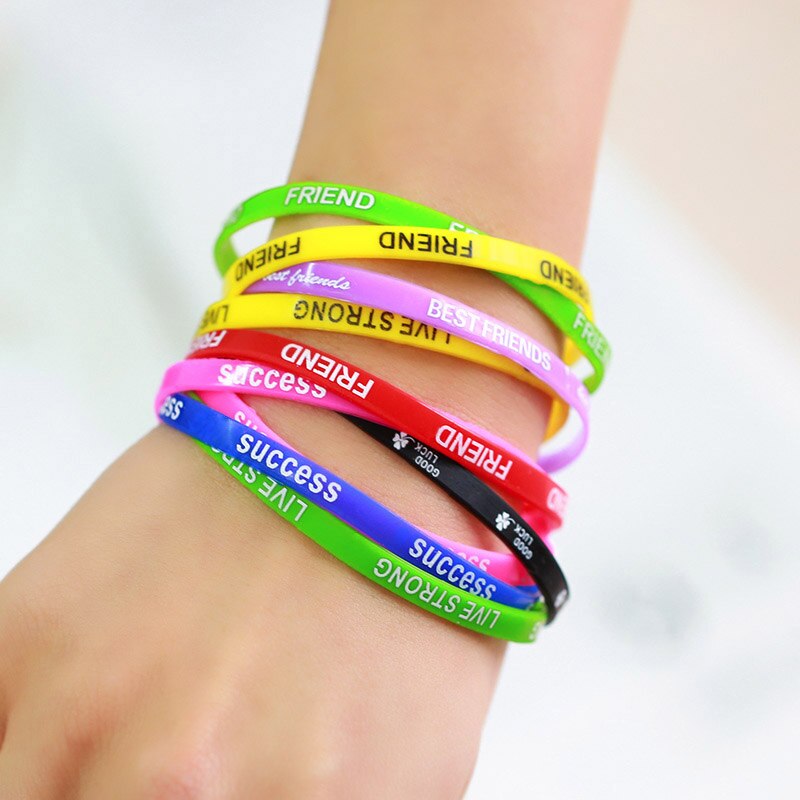 Colorful Lot Letter Print Silicone Rubber Bracelet Unisex Wristband Bracelet Bangles Silicone Bracelet Jewelry brtk39