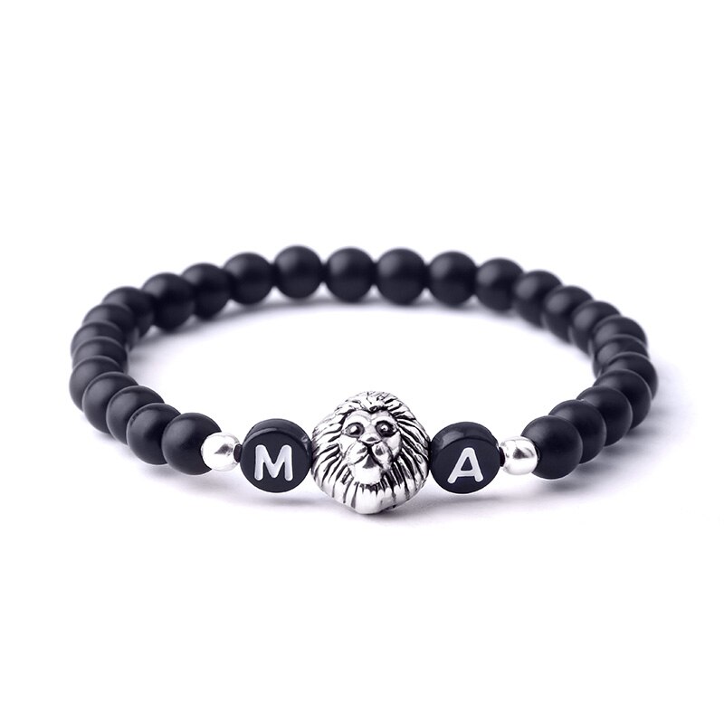 Par armbånd yin yang natursten sort onyx hvid turkis perler armbånd til kvinder mænd smykker pulseira feminin: Sort-løve / 17cm