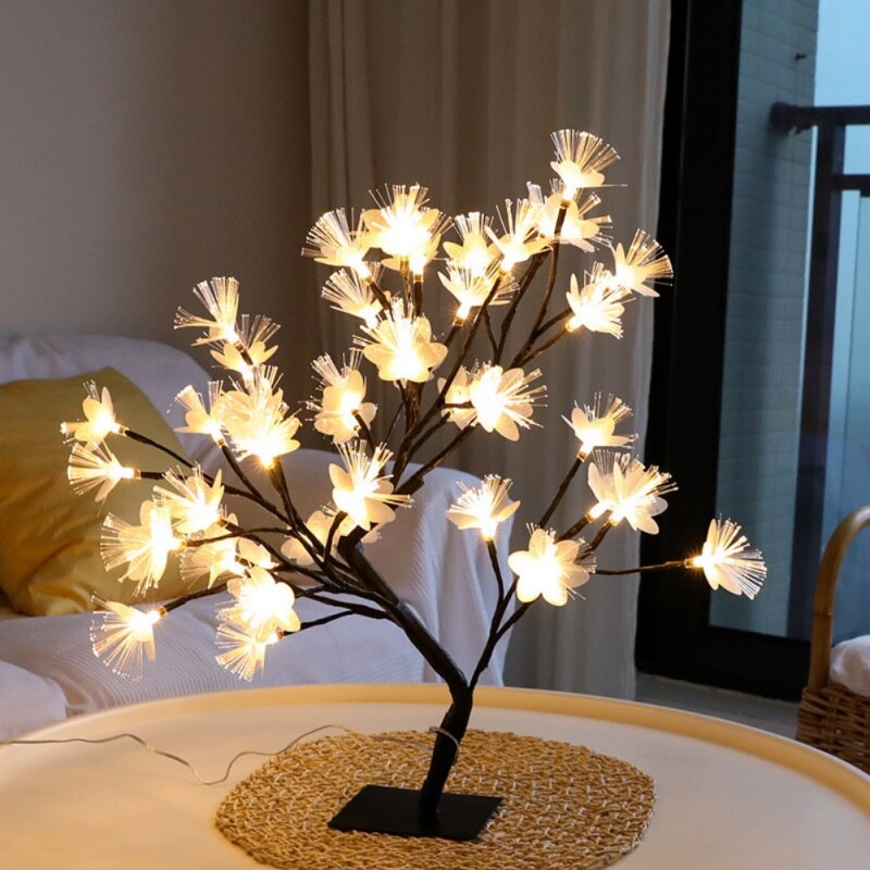 LED tree branch night light fiber optic flower tree lamp room mirror decoration desktop decoration cherry tree lamp