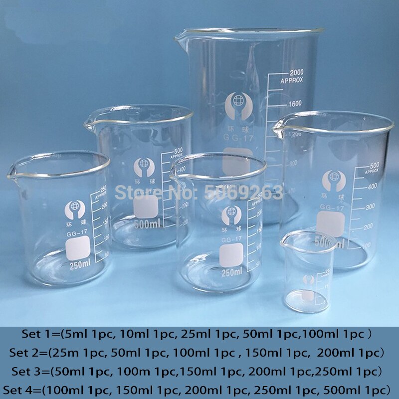 1Set Lab Borosilicaatglas Beker Alle Maten Chemische Vorm Borosilicaatglas 3.3 Met Afstuderen
