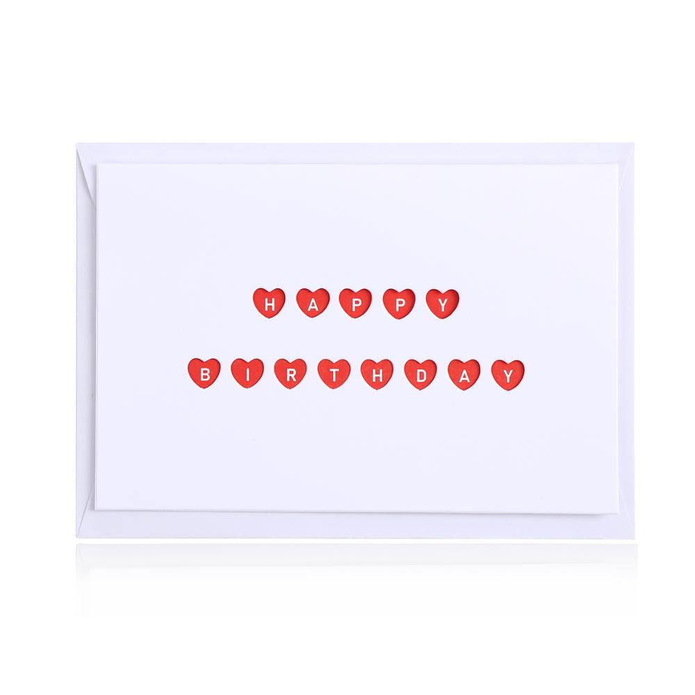 1pc romantiske jeg elsker dig hule lykønskningskort hjerteform kærlighedsord bryllupsfødselsdag invitation velsignelse kort papirforsyning: Tillykke med fødselsdagen rød