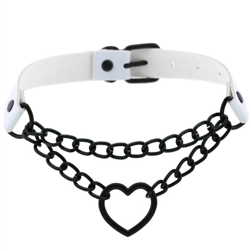 Black Gothic heart Punk Choker goth chain collar dark pu leather chocker Rock necklace women girls festival Jewelry: CR712B