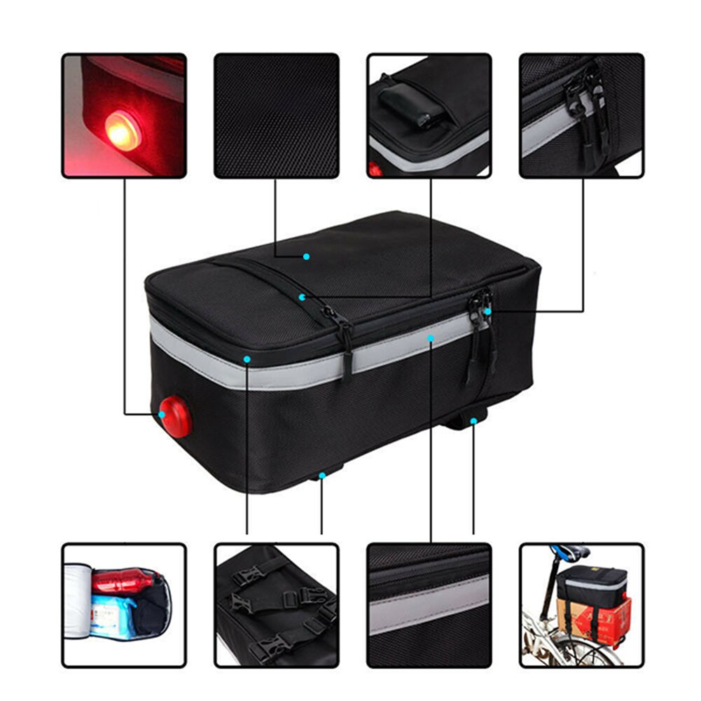 Cykel cykel e-cykel bakre tail rack batteri förvaringsväska väska med led bakljus mobiltelefon hållare väska för cykling