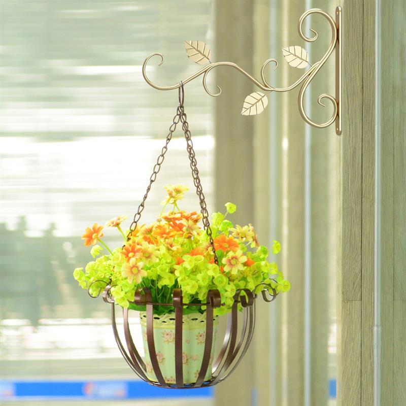 Wall-mounted Iron Basket Hook Hanger Plant Flower Pot Hanging Bracket Metal Stand Wall Decoration Dropping