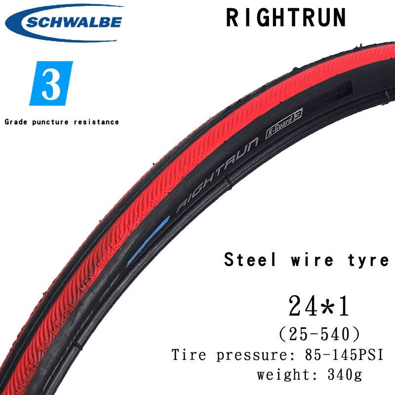 Schwalbe RIGHTRUN-neumático para silla de ruedas de 24 pulgadas, 25-540, 24x1, alambre de acero inflable, antiperforación: (25-540) 24x1 RED