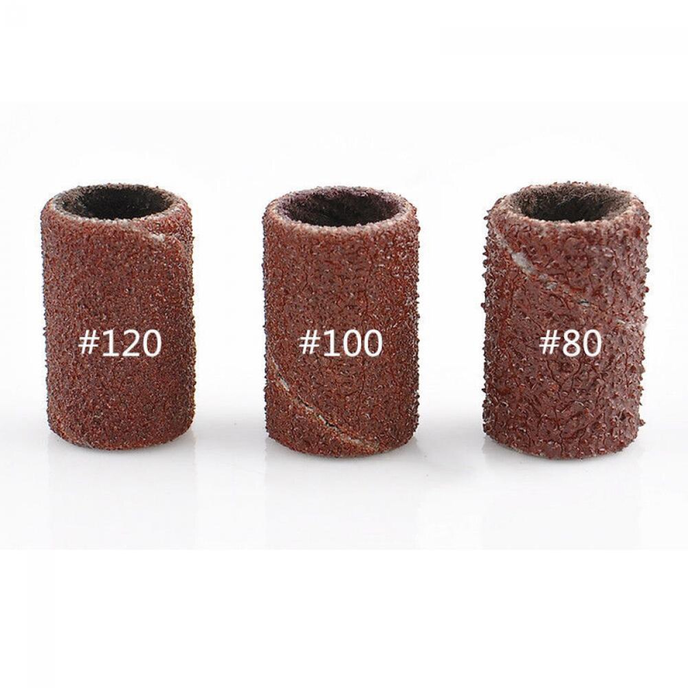 100Pcs Polisher Machine Bits Drill Grit Sanding Band Grinding Ring Nail Art Tool Drill Bit Accessories Sandpaper Rotary Tools
