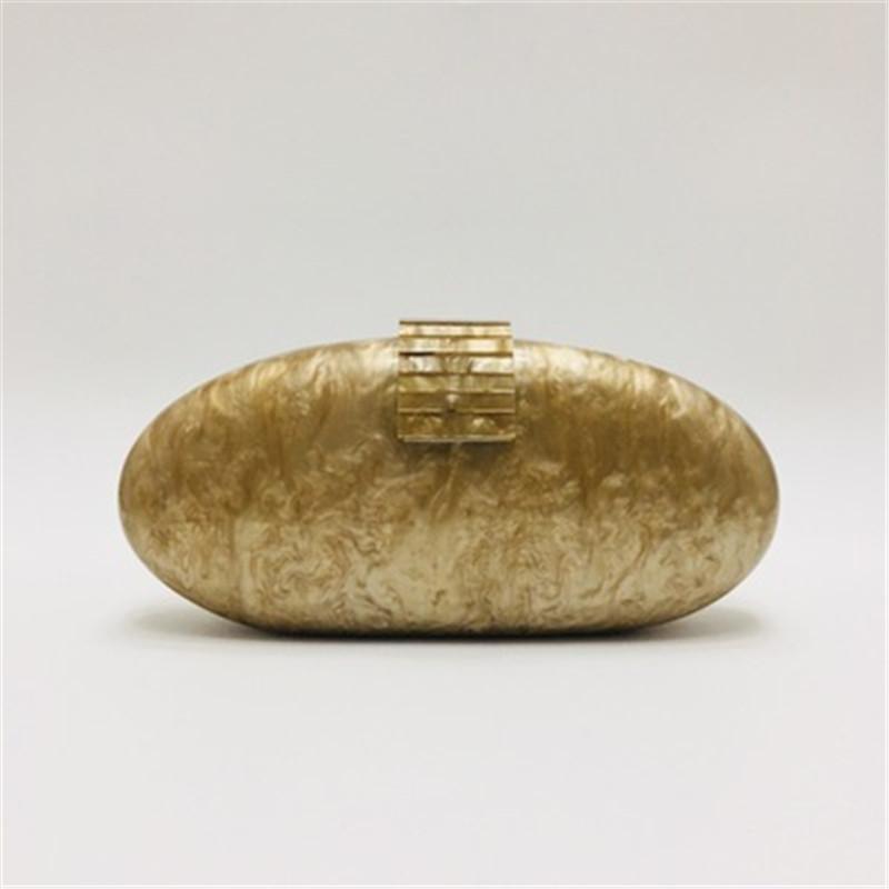 Hand Bag Womens Clutch Bag Oval Gold Evening Bags Metal Chains Acrylic