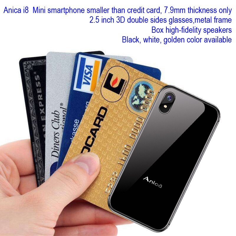 Anica I8 Super Mini Smartphone 2.54 "MTK6580M Quad Core 2 GB RAM 16 GB ROM 3G GPS WIFI Android 6.0 ultra-mince de luxe carte téléphone portable