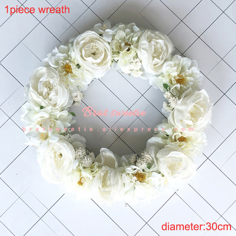 30cm 40cm rosa bröllop blomkrans krans led lampor heminredning prydnadssaker kranshängare jul dörrdekorationer för hemmet: Vit blomsterkrans