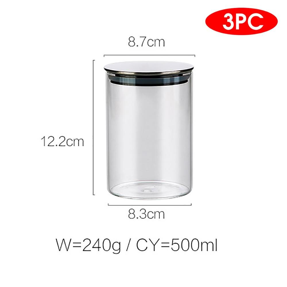 300/500/750/1000ML Glass Airtight Storage Jars Kitchen Food Storage Canister Containers For Candy Cookies Sugar Flour: 3pcs 500ml