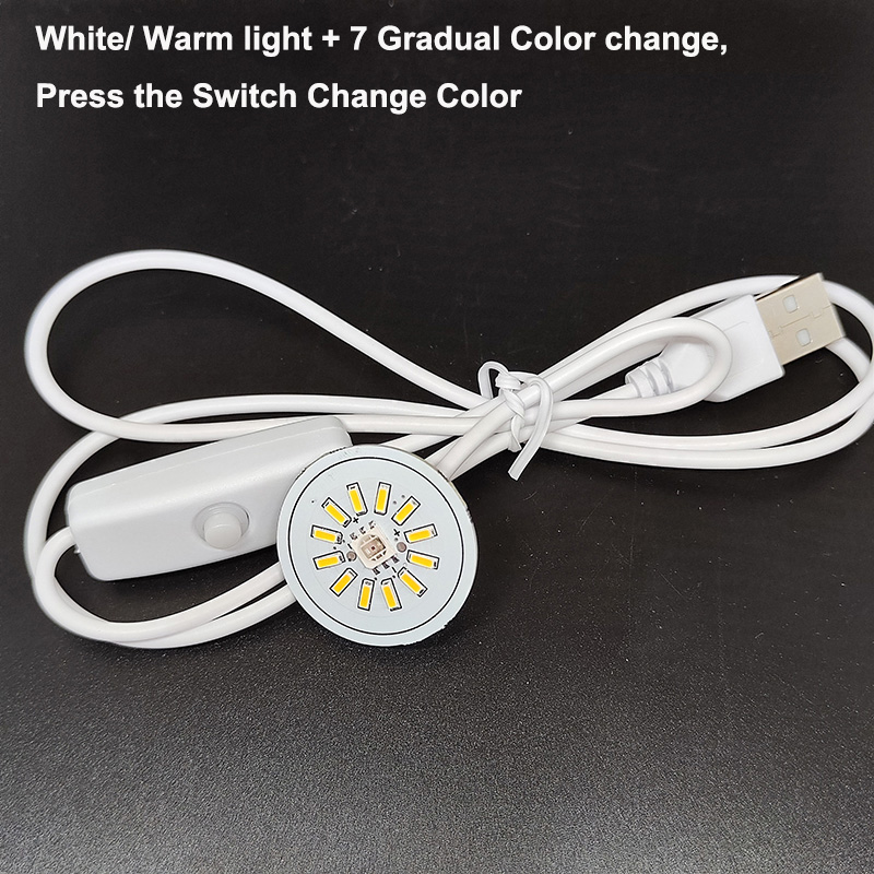 USB RGB LED Lamp Night Light DIY Desktop Ornament Lighting Source Round Light Board DC 5V 3W Diameter 31mm Switch Color Changing