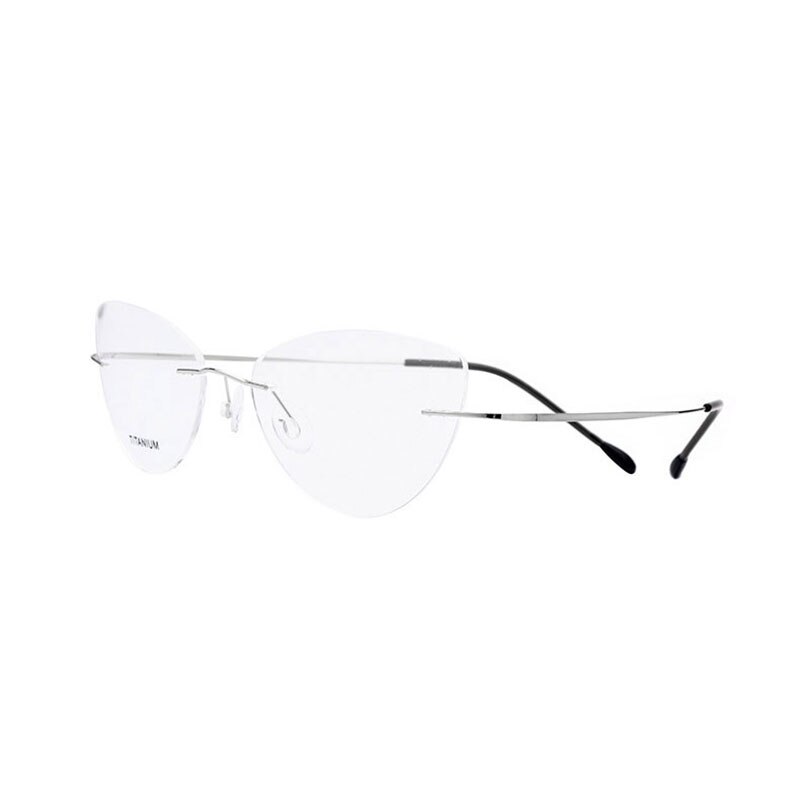 Kvinder cat eye rimless titanium briller optisk ramme briller briller til kvinde briller: Sølv