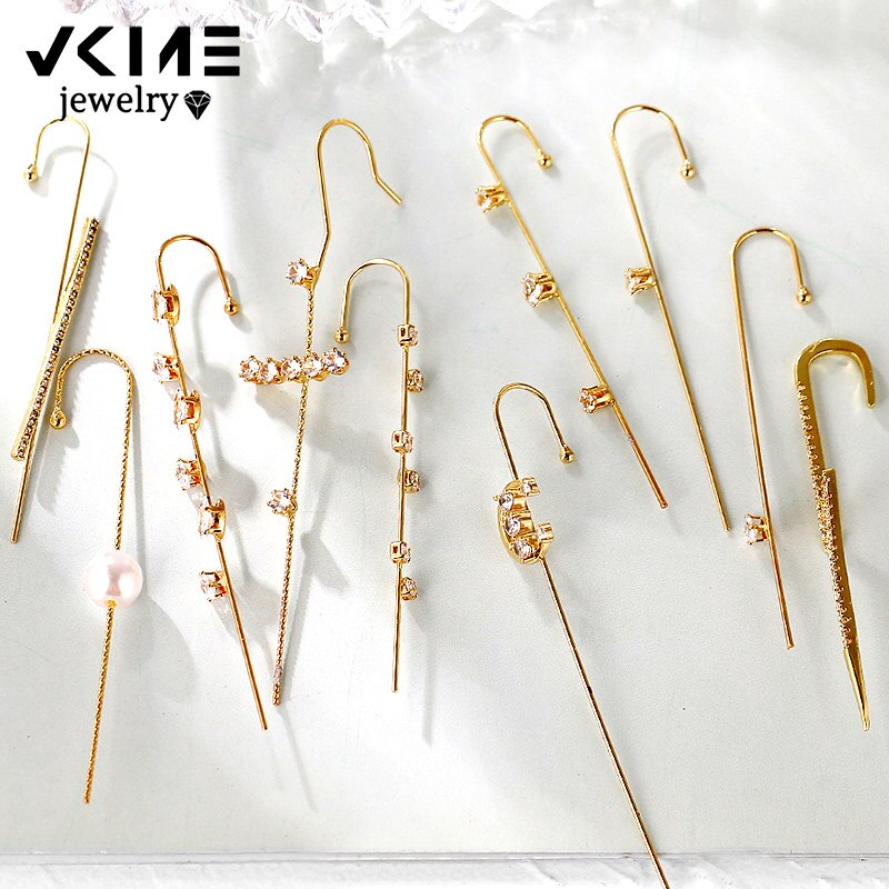 Vkme charm kristal oor klimmer ketting link oorbellen voor dames heren gouden stud manchet oorbellen parel haak oorbel sieraden