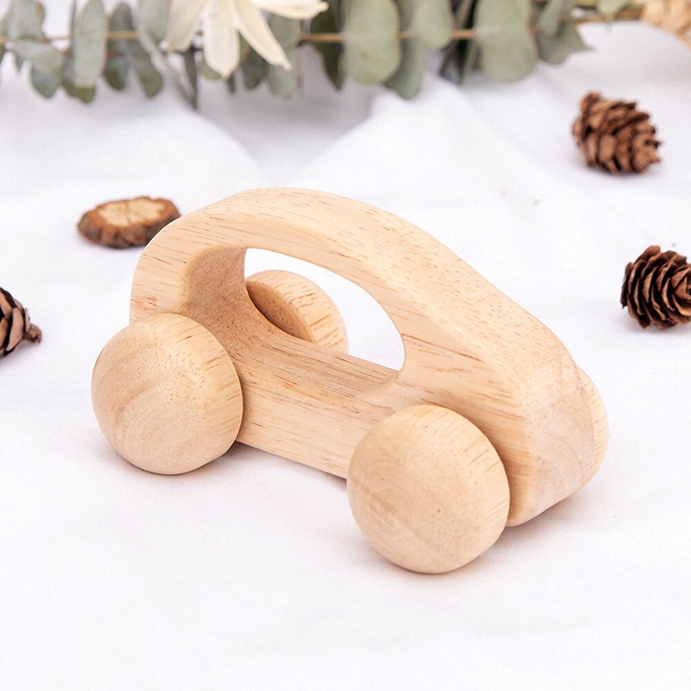 1Pc Peuter Baby Houten Kar Bijtring Inertie Trolley Auto Baby Grijpen Spier Meting Training Handgemaakte Houten Baby Speelgoed: J