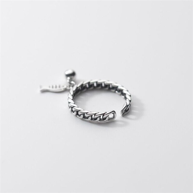 Aestethic Elegante Sieraden Leuke Retro Bel Vis 925 Sterling Zilver Vrouwelijke Resizable Opening Rings 983