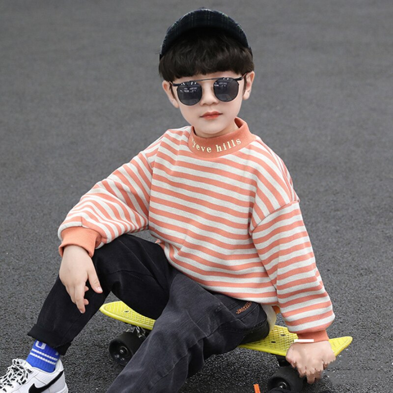 Sudaderas con capucha de algodón y forro polar para niños, ropa de abrigo a rayas, de terciopelo grueso, para invierno y otoño,