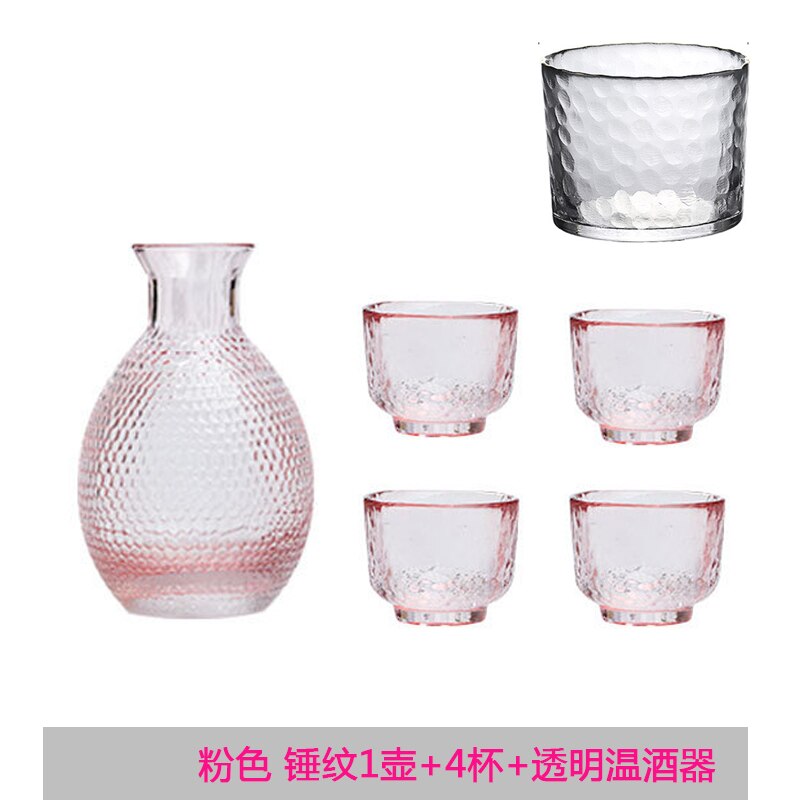Japanese sake cup pink hammer pattern glass wine pot white rice wine set wineware