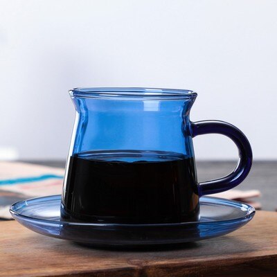 Ins färg värmebeständigt glas med handtag kaffekopp mjölkkopp vattenkopp frukostkopp med tallrik bärnstensblå: Blå kaffekopp