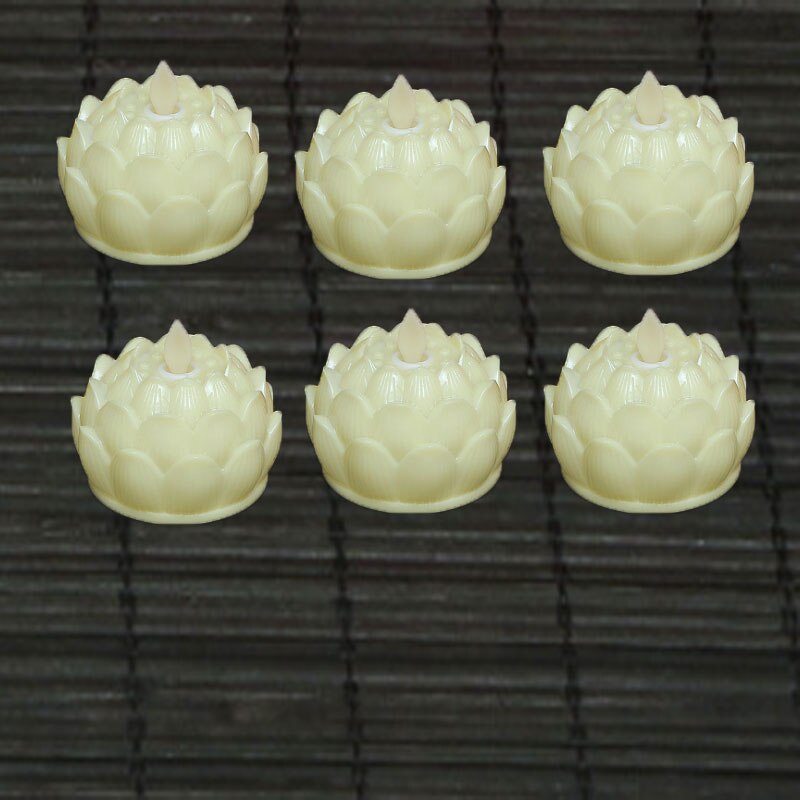 Warm White Moving Wick Battery Lotus Candles,AAA Battery Operated Special Votive Church LED Candle Light: 6 pieces beige