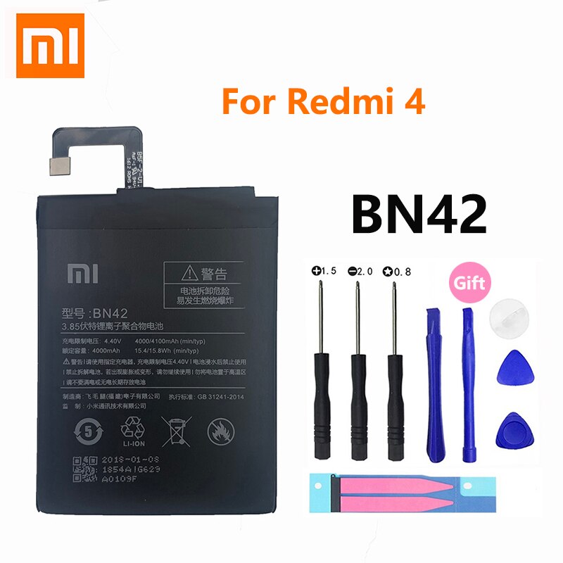 100% Originele Xiao Mi Vervangende Telefoon Batterij BN42 Voor Xiaomi Redmi Hongmi 4 Redmi4 Batterijen 4000Mah