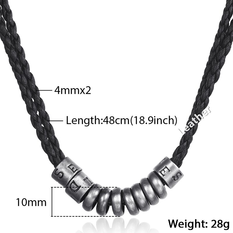 Mannen Lederen Ketting Zwart Touw Ketting Metalen Charm Ketting Voor Mannelijke Sieraden 8Mm KLP100