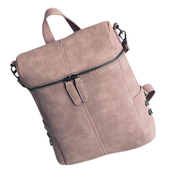 Dames PU Leren Rugzak - 20-35L - Klinknagels Dubbele Schouderband - Grote Reistas: Roze
