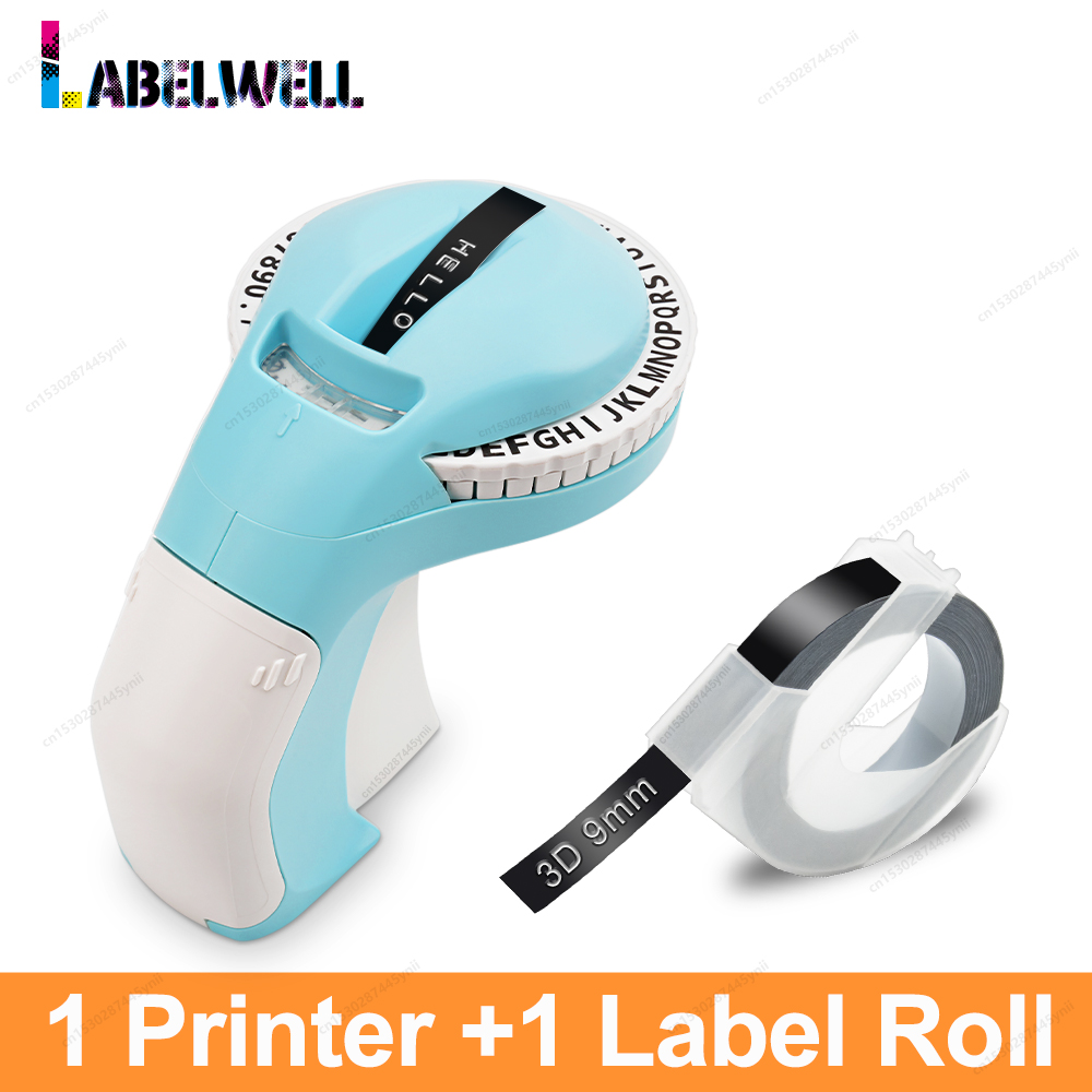 Mini Label Printer B90 Portable 3D Embossing Label Maker Similar as Dymo 12965 Manual Label Machine Or 1PK Dymo 3D Label Tape: black