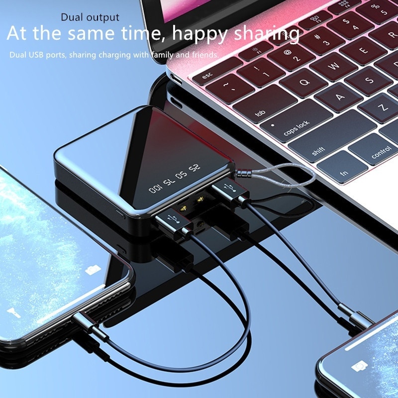 20000mAh Mini Power Bank External Battery Digital Display 2 USB Portable Dual LED Lighting Fast Charger Phone Battery