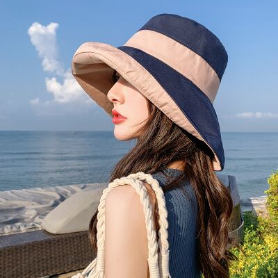 ¡Novedad de ! Sombreros de pescador de ala ancha de tela francesa, sombreros de pescador de verano para mujer, sombrero de cubo para viajes al aire libre plegable, sombreros de playa Anti-UV: Navy blue