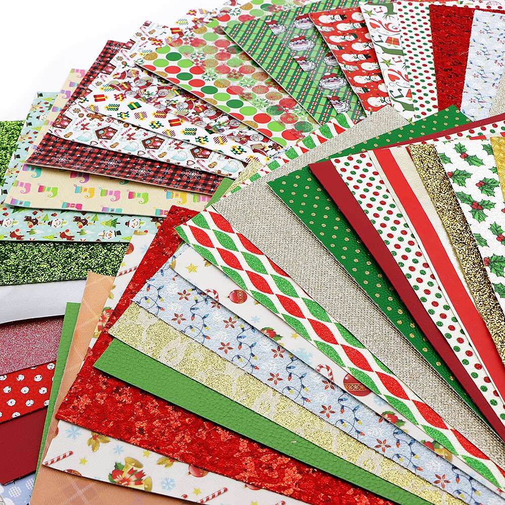 David tillbehör 10 st 20*34cm jultryckta slumpmässiga mönster konstlädertyg för rosetter för rosett handgjorda ,1 yc 12210