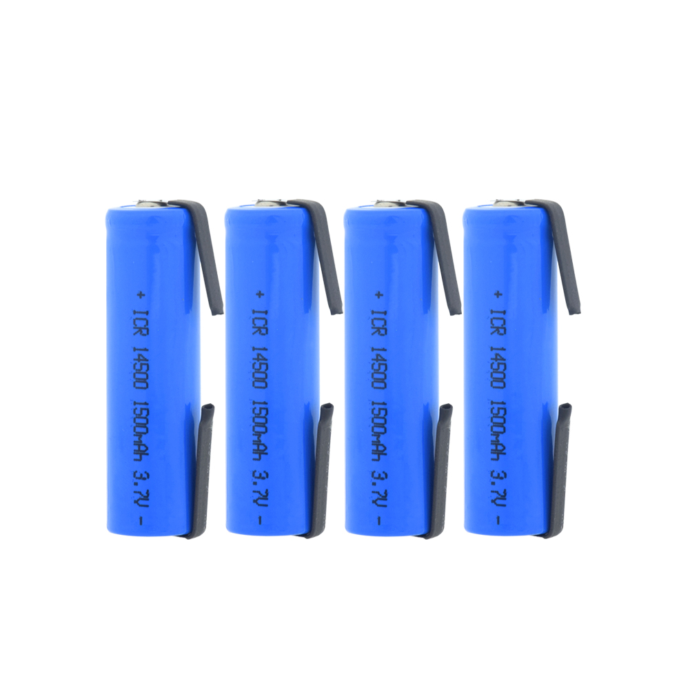 ICR 14500 Batteria Al Litio 3.7V 1500mAh Batterie Ricaricabili di Saldatura Nichel Copriletto batterie Per LED Torcia Della Torcia Elettrica: 4 PCS