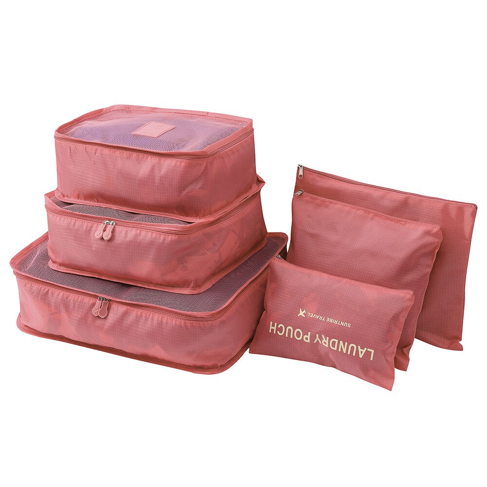 6pcs Travel Set hoogwaardige Koffer Organisator Kleding Wasserij Draagbare Opbergtas Verpakking Bagage Organizer Bag: Watermelon Red