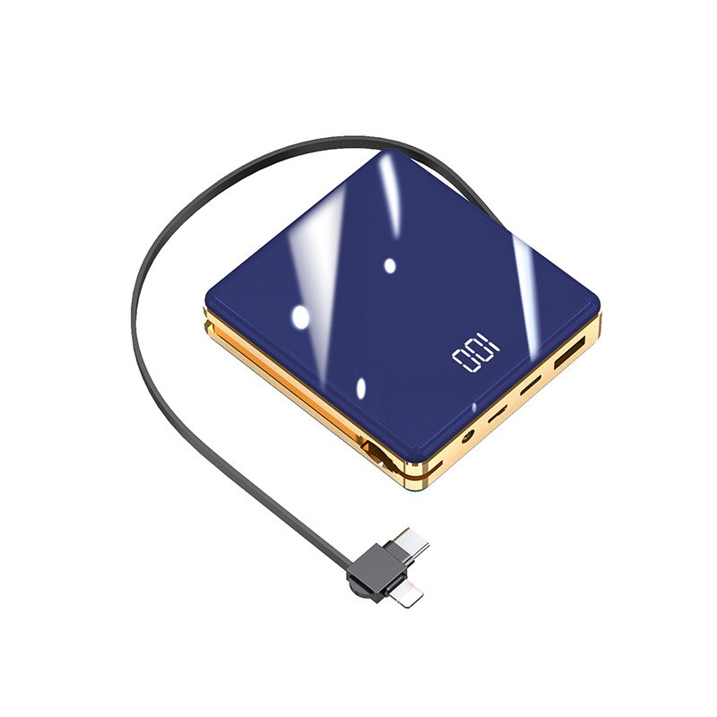 Mini powerbank 10000 mah externe batterij led-verlichting draagbare reis powerbank snel opladen back-up powerbank met kabels: Blauw