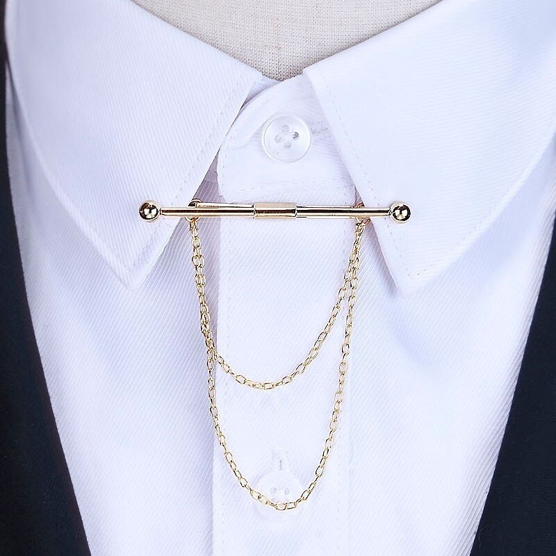 Classic Men's Shirt Collar Clip Bars Brooch Collar Pins Chain French Collar Pin Chain