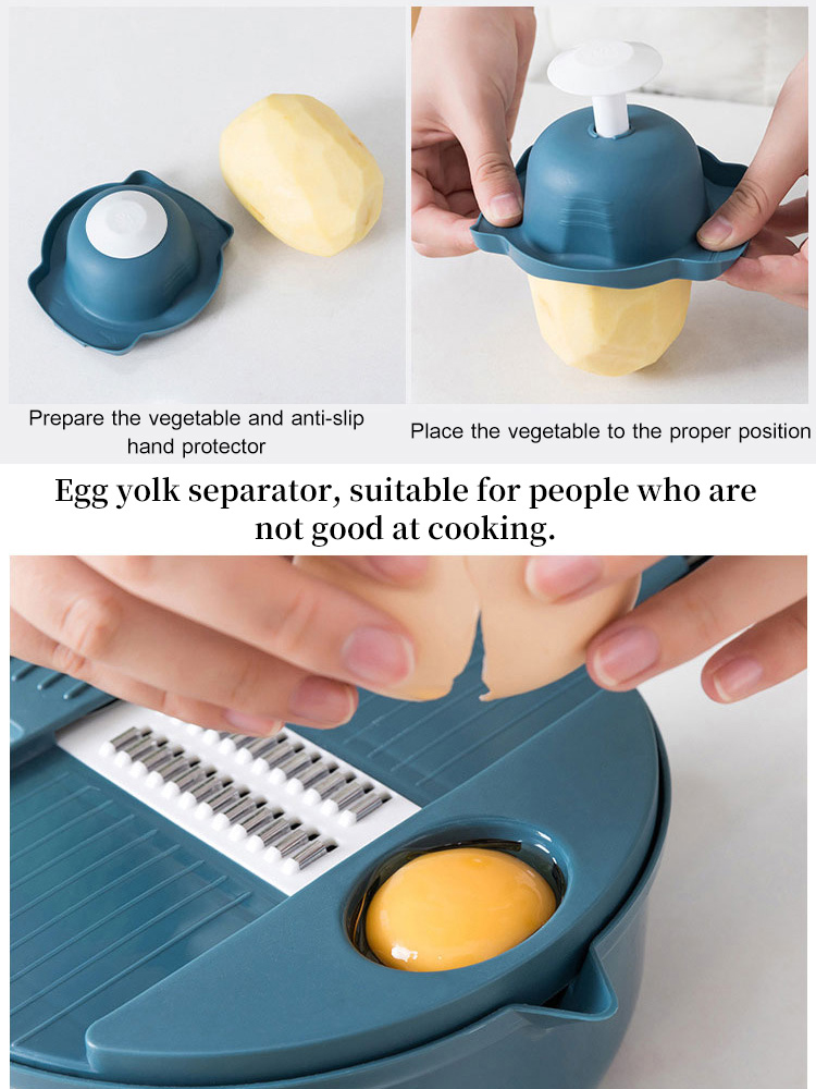 Cortador de verduras para el hogar, herramientas de cocina, rallador de patatas, rebanador de cocina, rallador giratorio de rábano, 12 piezas