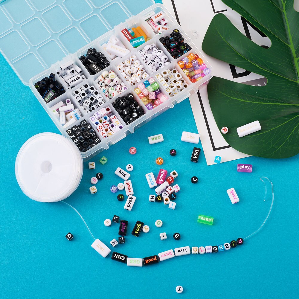 DIY Alphabet Themed Stretch Bracelet Making Kits with Acrylic Beads Elastic Crystal Thread Mixed Color