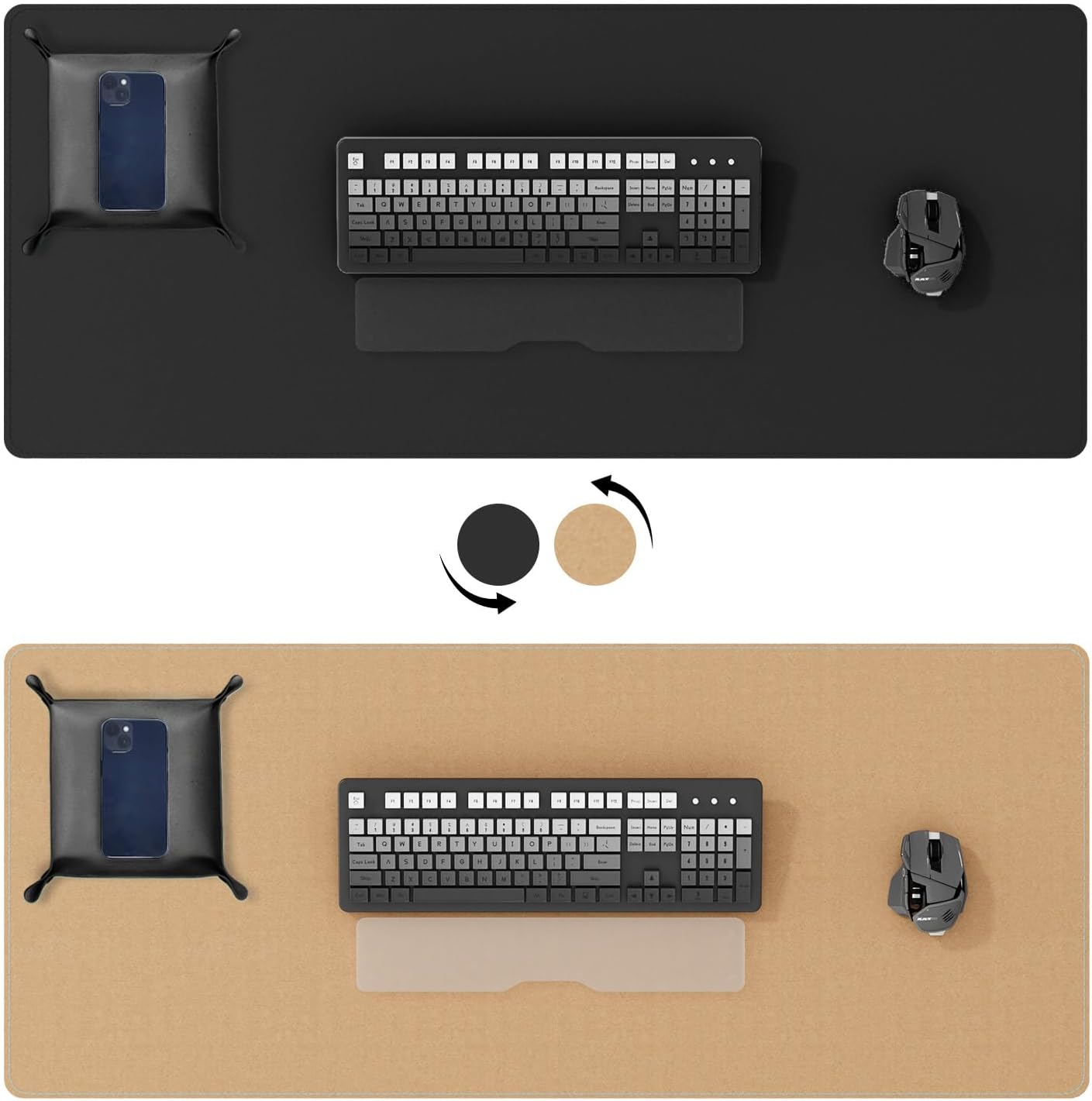 Dual Sided Desk Mat,Leather Desk Pad,Black Cork Desk Mat Protector,Large Mouse Pad,Desk Writing Pad for Office and Home