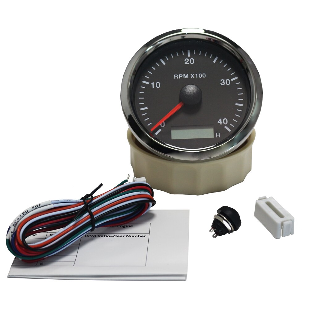 85mm Auto Marine Tachometer 3000/4000/8000/12000RPM Gauge with LED Hour Meter Adjustable 12V/24V with Red or Yellow Backlight: 4KBS