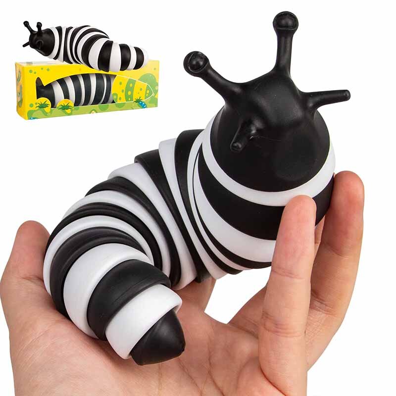 2022 Fidget Toys Slug Articulated Flexible 3D Fidget Slug Articulating Stim Toy Relief Anti-Anxiety Sensory Toys For Aldult: Zebra