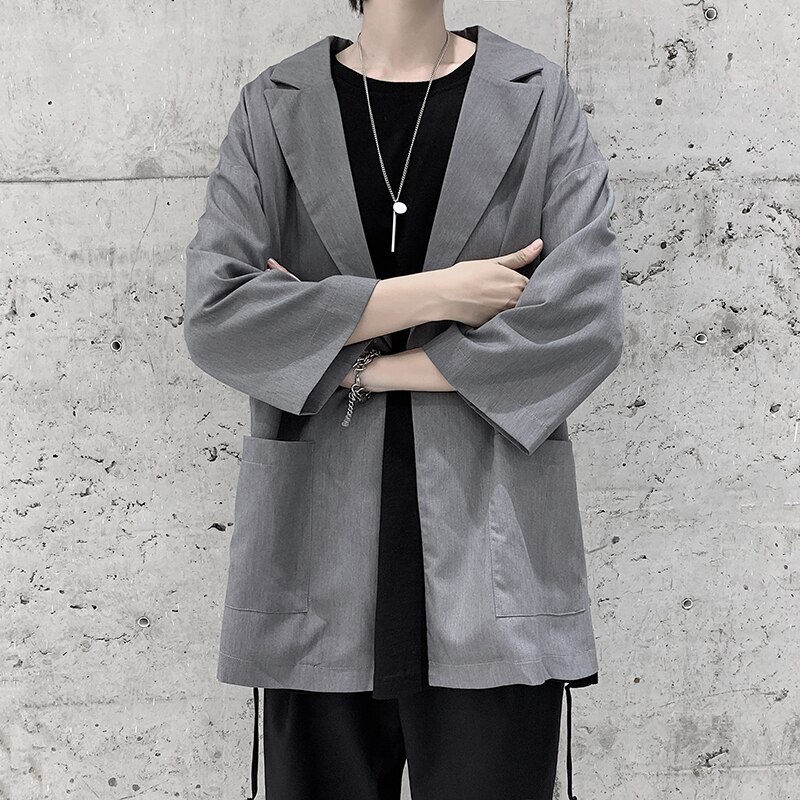 Autumn Korean Style Oversize Blazer Men's Solid Color Business Casual Dress Jacket Men Streetwear Loose Suit Jacket Mens