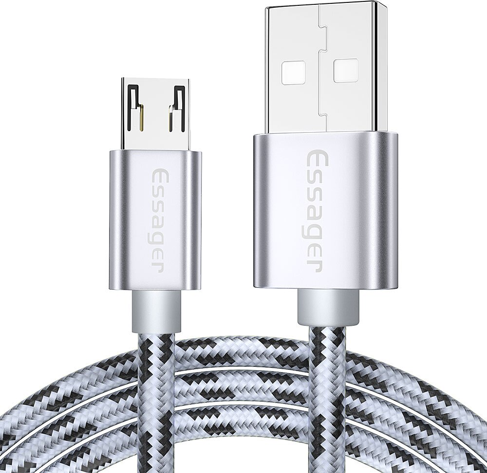 Essager micro cabo de carga usb cabo de data 3a cabo de carga rápida 0.25/1/2 m usbc micro cabo para todo o telefone android: Silver 2m