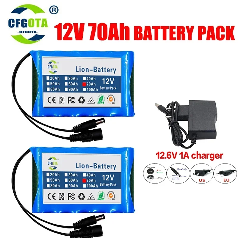 12V 70000mAh Batterie 12,6 Li-Ion 70ah wiederauf ladbare Batterien mit BMS Lithium-Akkus Schutz platine V Ladegerät