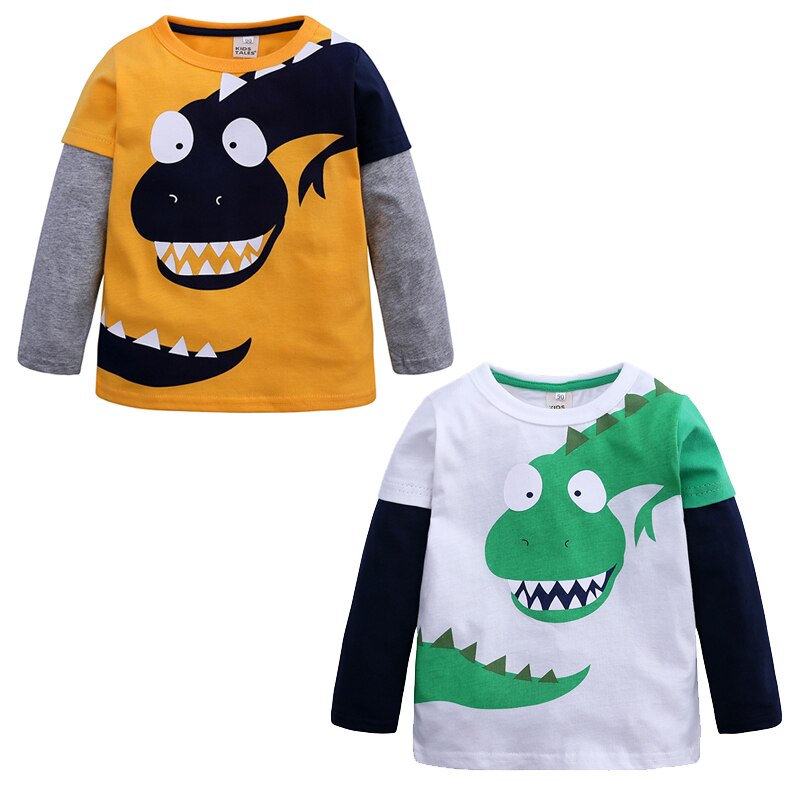 Lente Herfst Kinderkleding Katoen Lange Mouw Dinosour Cartoon Dier Baby Boy T-shirts Kinderen Tops Voor Jongens 2-10 Jaar