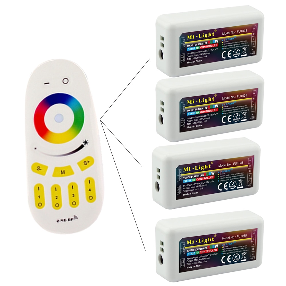 Mi.light RGBW LED Controller 12/24V FUT038+2.4G 4-Zone Wireless RF Touch Remote FUT096 For RGBWW RGBW Led Strip LED Controller