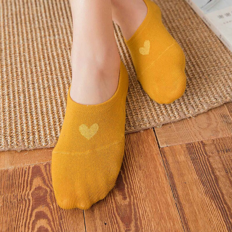 Usynlighed kvinders sokker bomulds åndbart print mønster lav skåret tegneserie sød slip hjerteformet slik farve