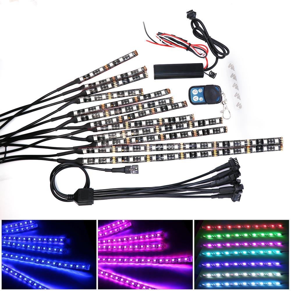 12 Pcs Rgb Led Auto Motorfiets Chopper Frame Glow Lights Flexibele Neon Strips Kit Waterdichte 18 Kleur 5050 Smd Motorfiets strip