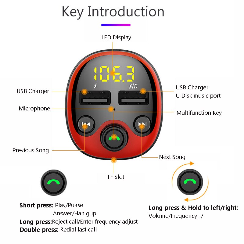 Modulador FM negro con Bluetooth 5,0, Chip QC3.0, Cargador rápido, USB Dual, TF, U Disk, reproductor de música, Kit de manos libres para coche